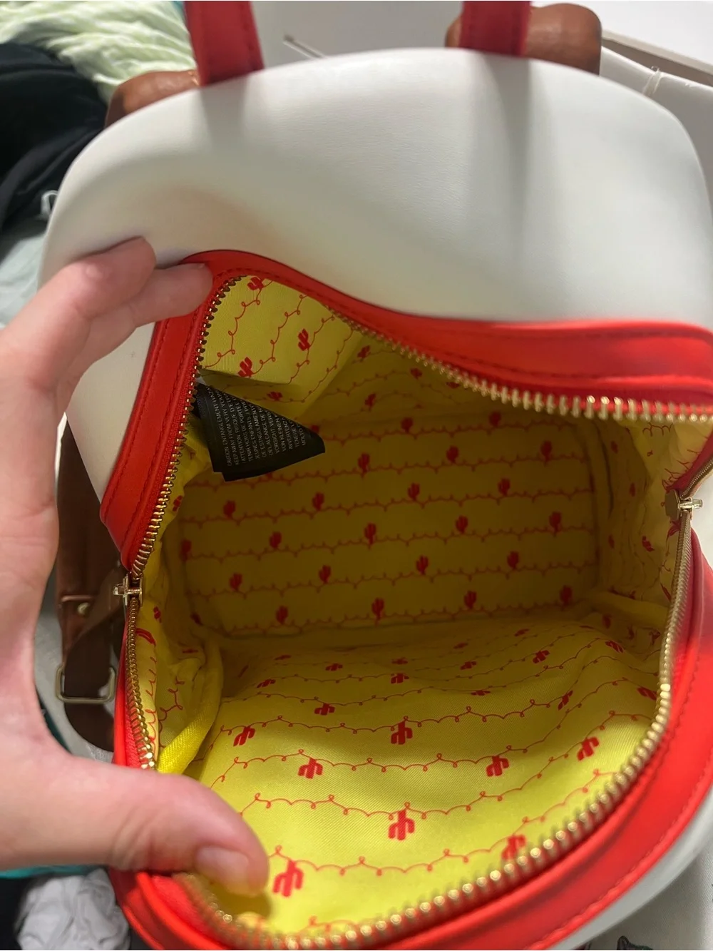 Loungefly White Yellow Red Denim Brown Pixar Toy Story Mini Backpack - Picture 6 of 7